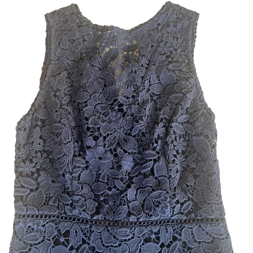 Josie Navy Cotton Lace Dress with High Low Hem and Back Cutout Size 2